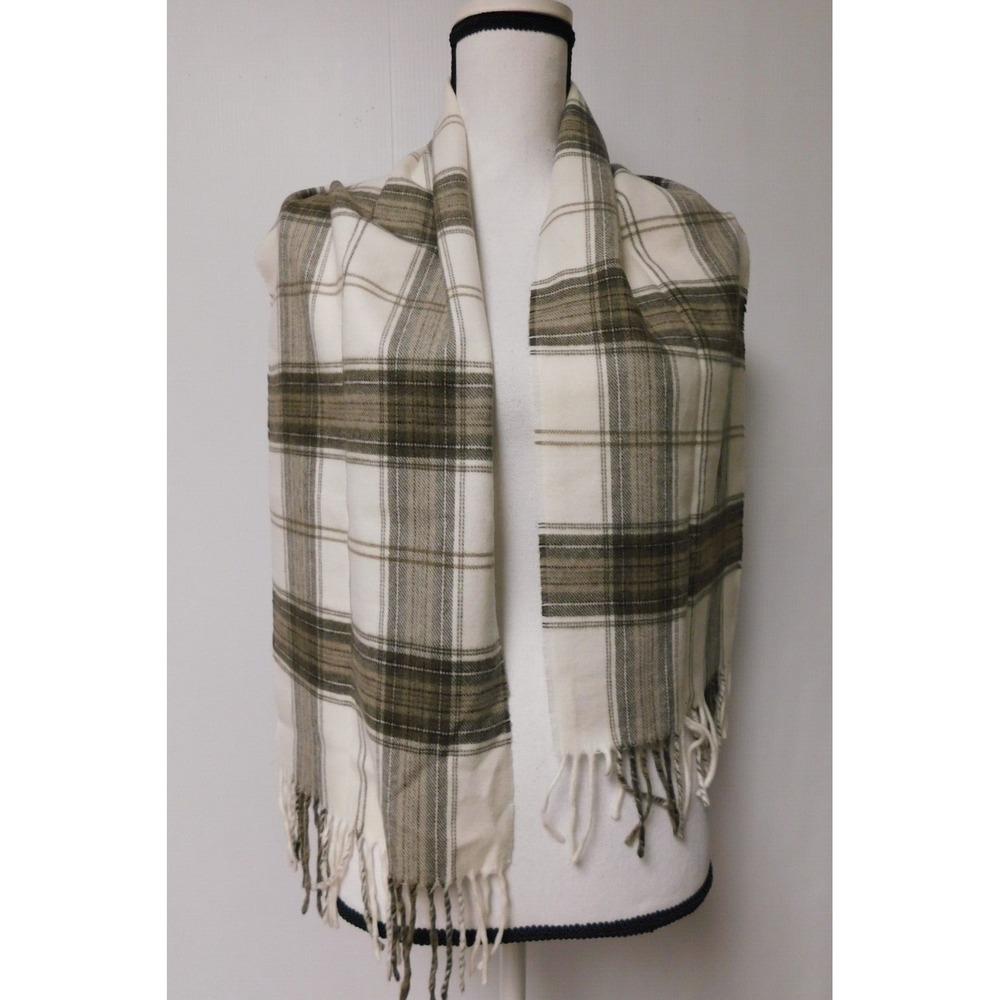 Cashmink  Brown and white plaid 100% acrylic scarf made in Western Germany  NWOT